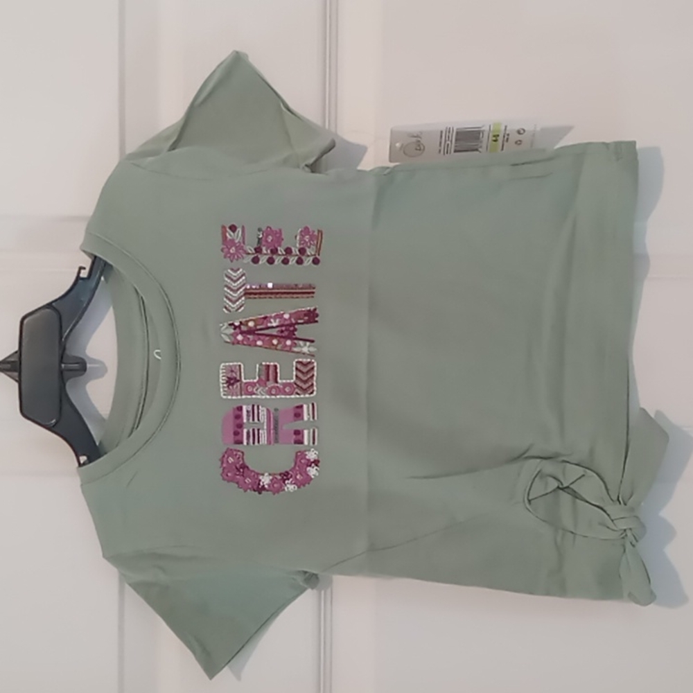 Peek Kids Light Green embroidered embellished  "CREATE"  top in size 4-5 NWT